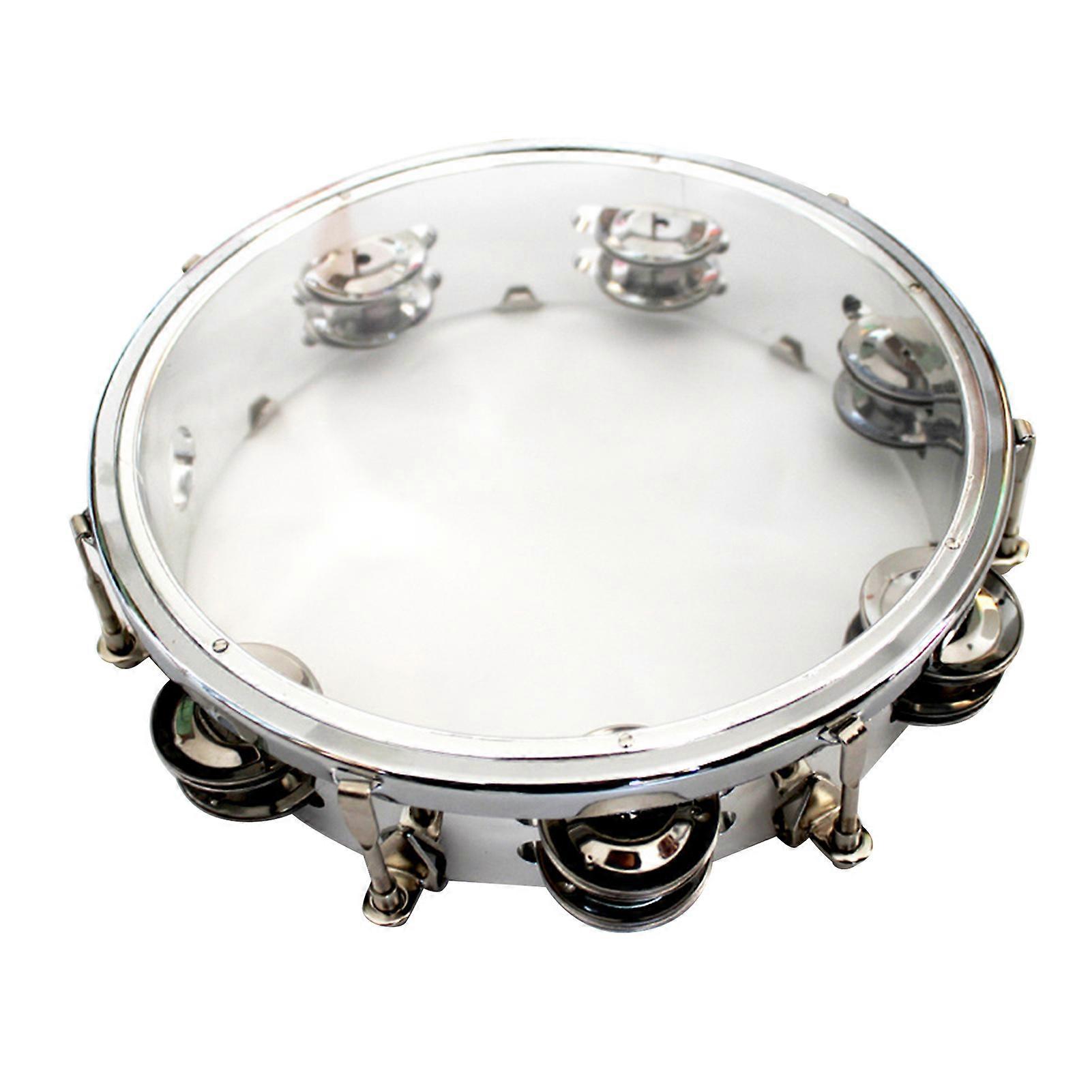 Hand Drummer Clapping Drum Percussion Tambourine Metal Kids Musical Educational Instrument Toy 10in Silver