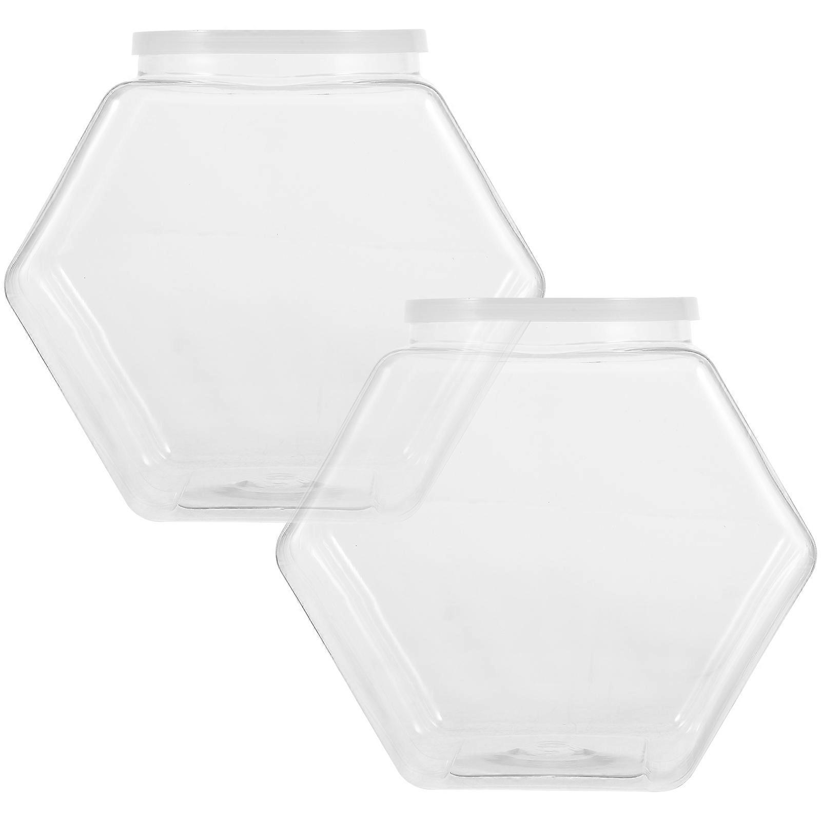 2pcs Plastic Candy Jars Cookie Containers Clear Hexagon Candy Snacks Bottles