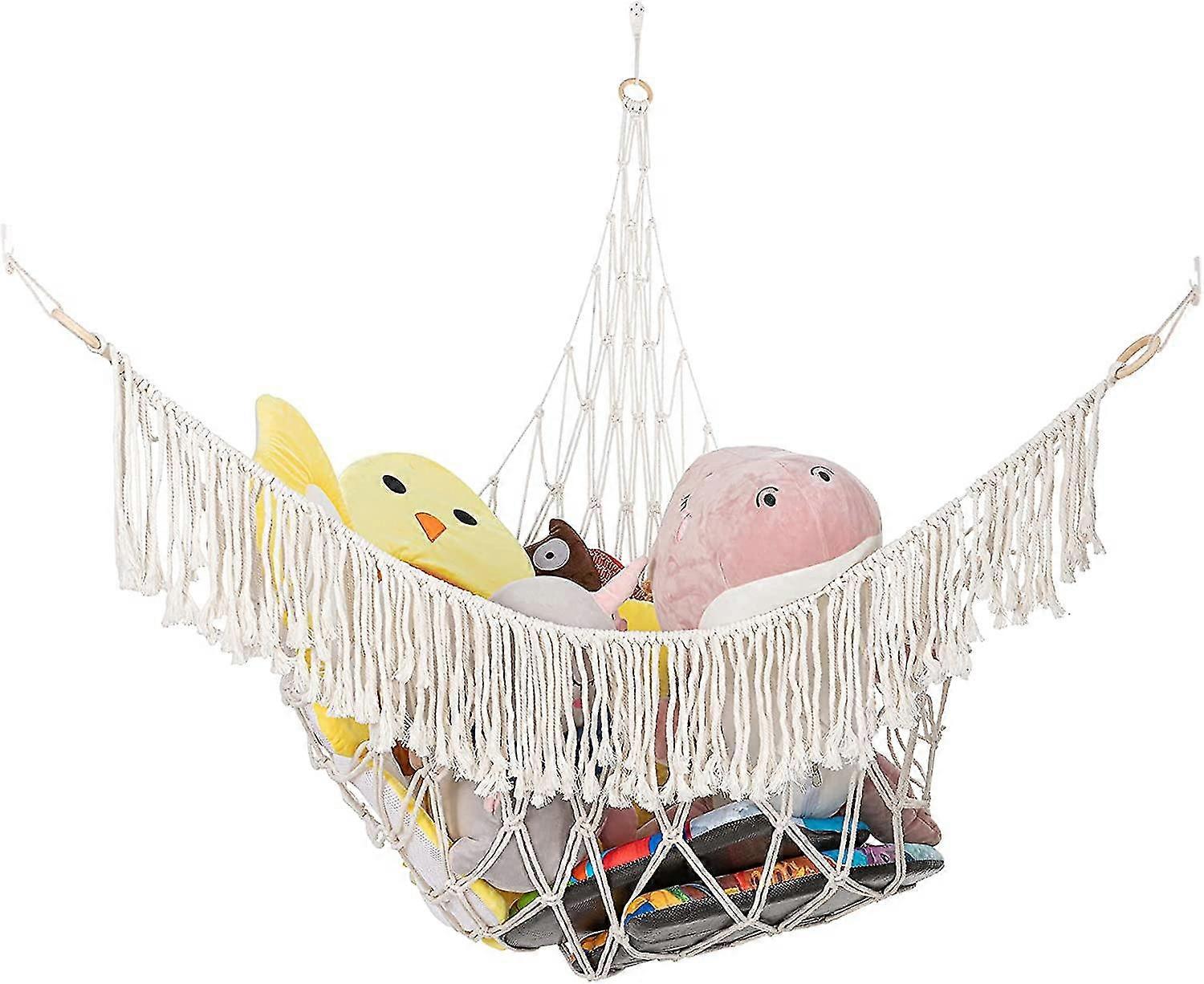 64.6" X 64.6" X 44.9" Stuffed Animal Toy Corner Hammock- Large Size Macrame Toy