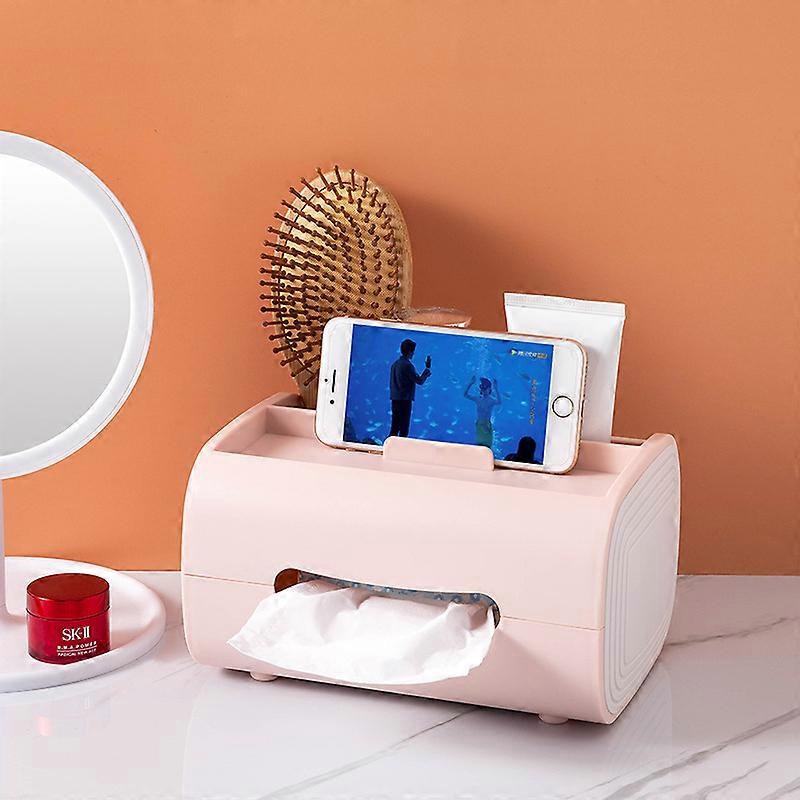 Home Living Room Creative Tissue Box Multi-function Paper Box(pink)