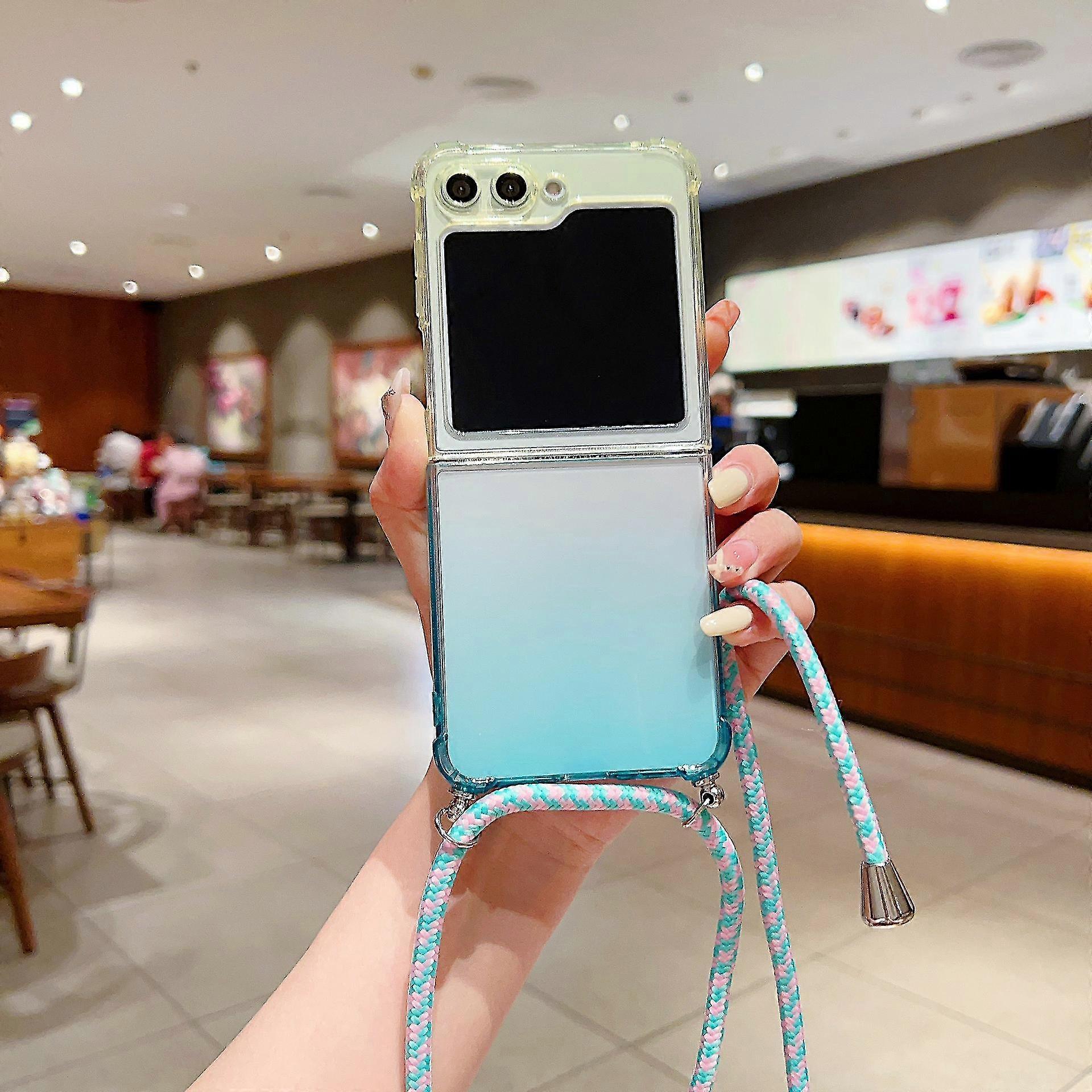 Z Flip 5 Case, Gradient Color Four Corners Shockproof Case Compatible Samsung Galaxy Z Flip 5 With Crossbody Lanyard