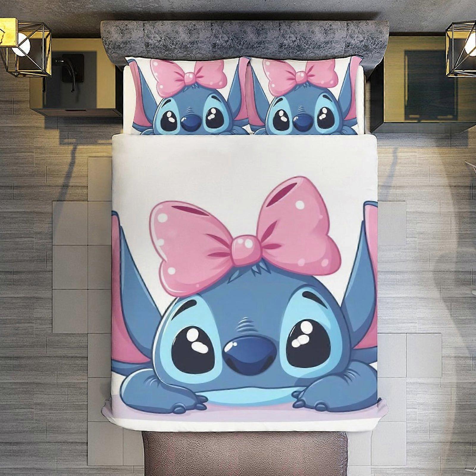 v3236  Bed Sheets Bedding Stitch with Pink Bow 3 Pieces Duvet Cover Set Full Size Super Soft Fade Resistant Microfiber 1 Cover with Zipper and 2 Pillo