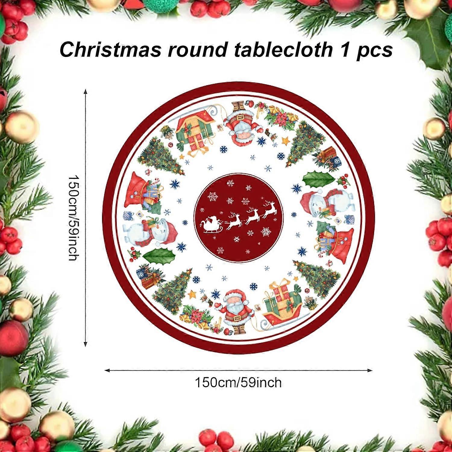 Christmas Round Tablecloth Diameter 150cm Red Polyester Santa Claus Tablecloth Christmas Round Tablecloth Round Tablecloth