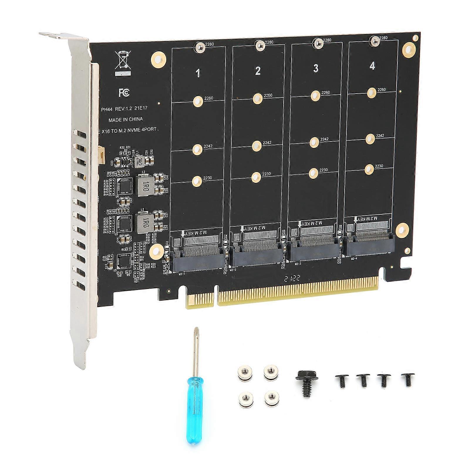 Adapter Card 4 Port M.2 NVMe SSD to PCIE X16 M Key Hard Drive Converter Reader Expansion CardPH44