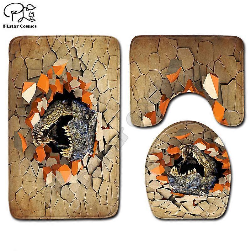 Kreslený vzor dinosaura 3D tlačené Kúpeľňa Podstavec Koberec Veko WC Poťah WC Kúpeľňová predložka Sada drop shipping-3