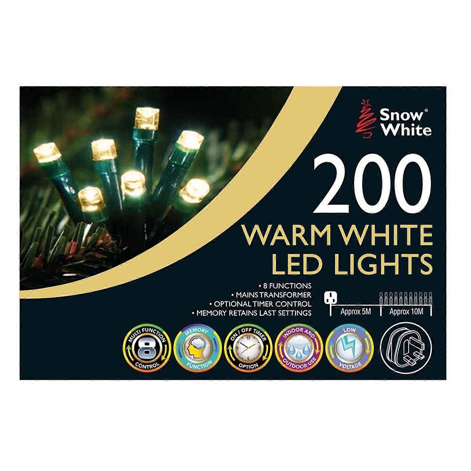 Snow White 200 Mains Operated Multi-Function LED Lights, Warm White