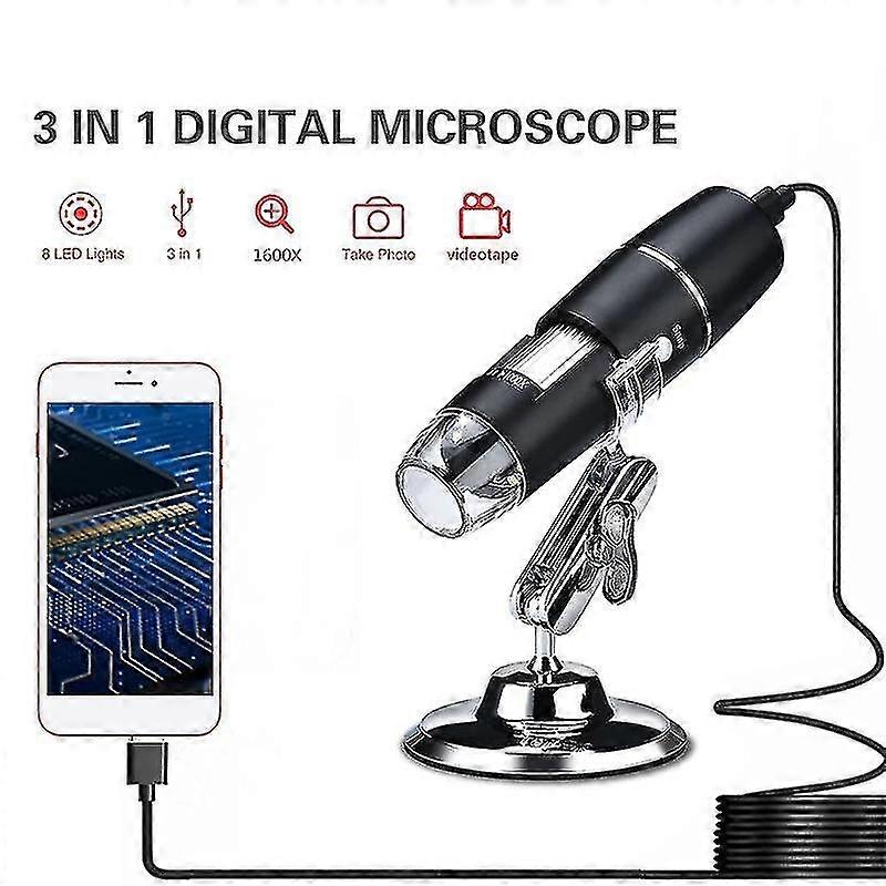 3 In 1 Usb Digital Microscope Type-c Electronic Microscope Camera 1600x Adjustable