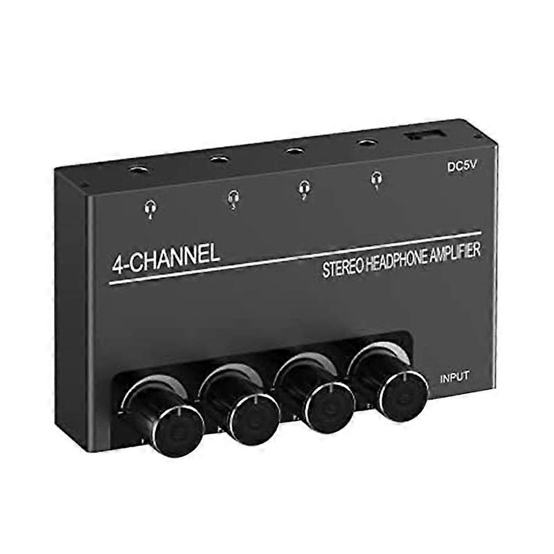 4 Channel Headphone Amplifier Stereo Audio Amp, Headphone Splitter with 4 3.5MM Headphone Output and 3.5MM Audio Input