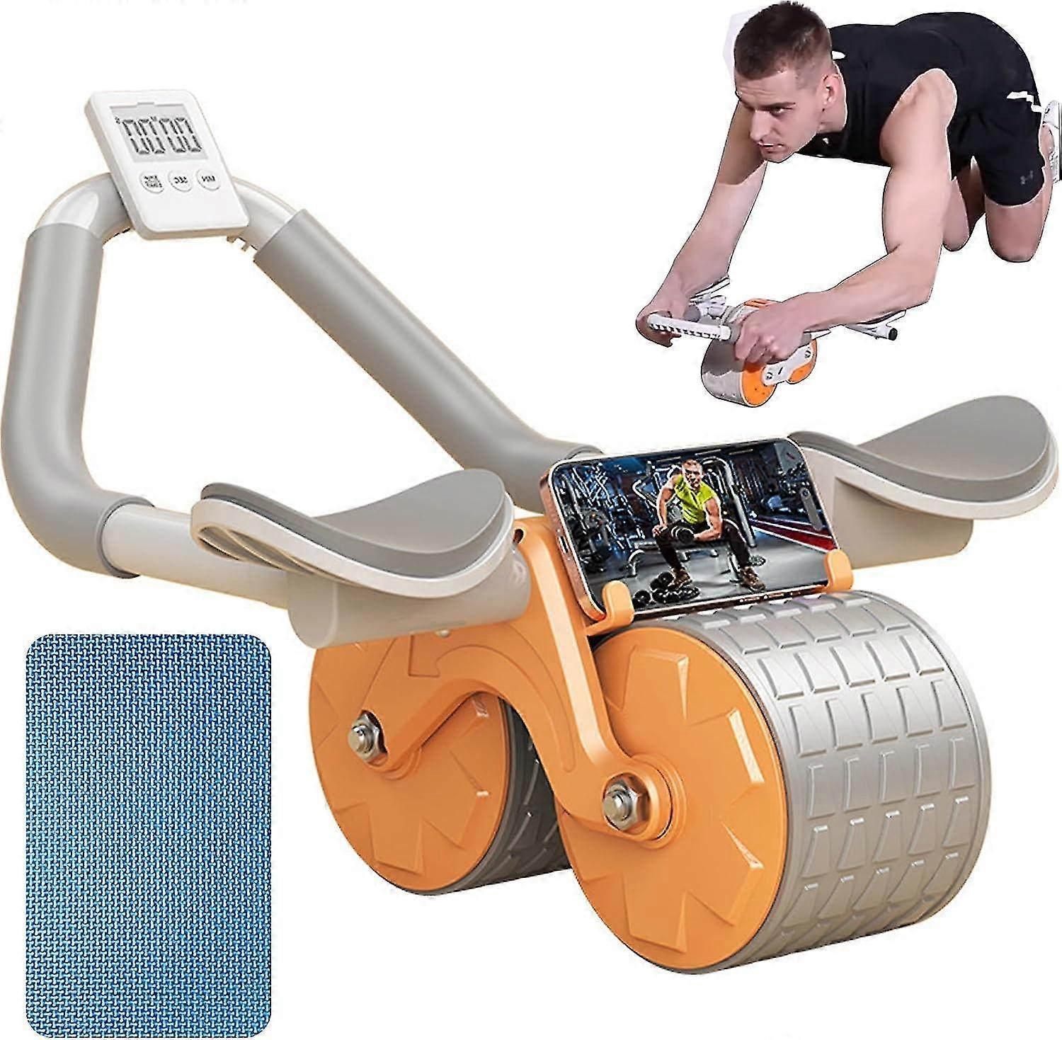 Ab Roller With Elbow Support, Auto Rebound Ab Wheel With Elbow Support, Ab Roller For Core Workout, Ab Roller For Ab Workout With Timer, Exercise Roll