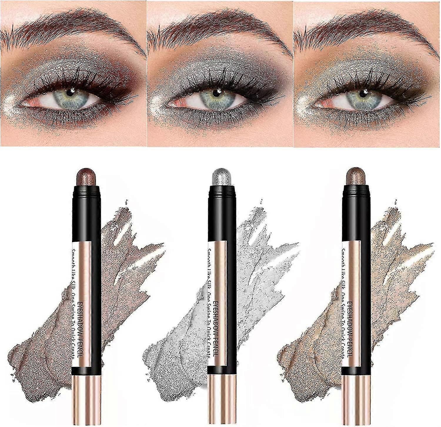 3st Glitter Eyeshadow Stick Highlight Pen Långvarig Eyeshadow Stick Vattentät Cream Eye Shadow