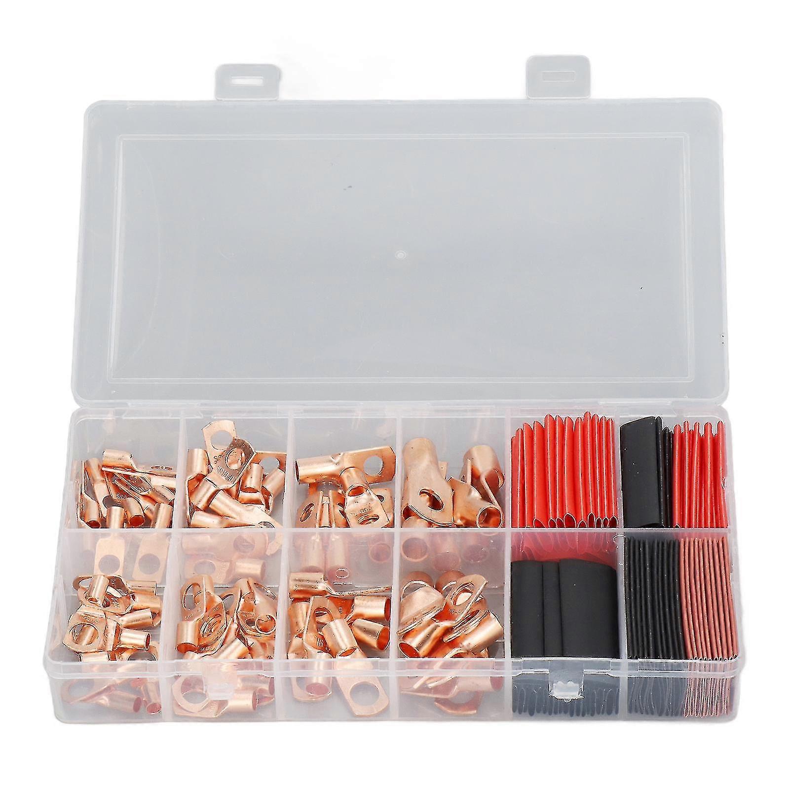Thickened Copper Battery Cable Ends Terminal Connectors - 150 Pcs Set with Heat Shrink Tubes and Wire Lugs