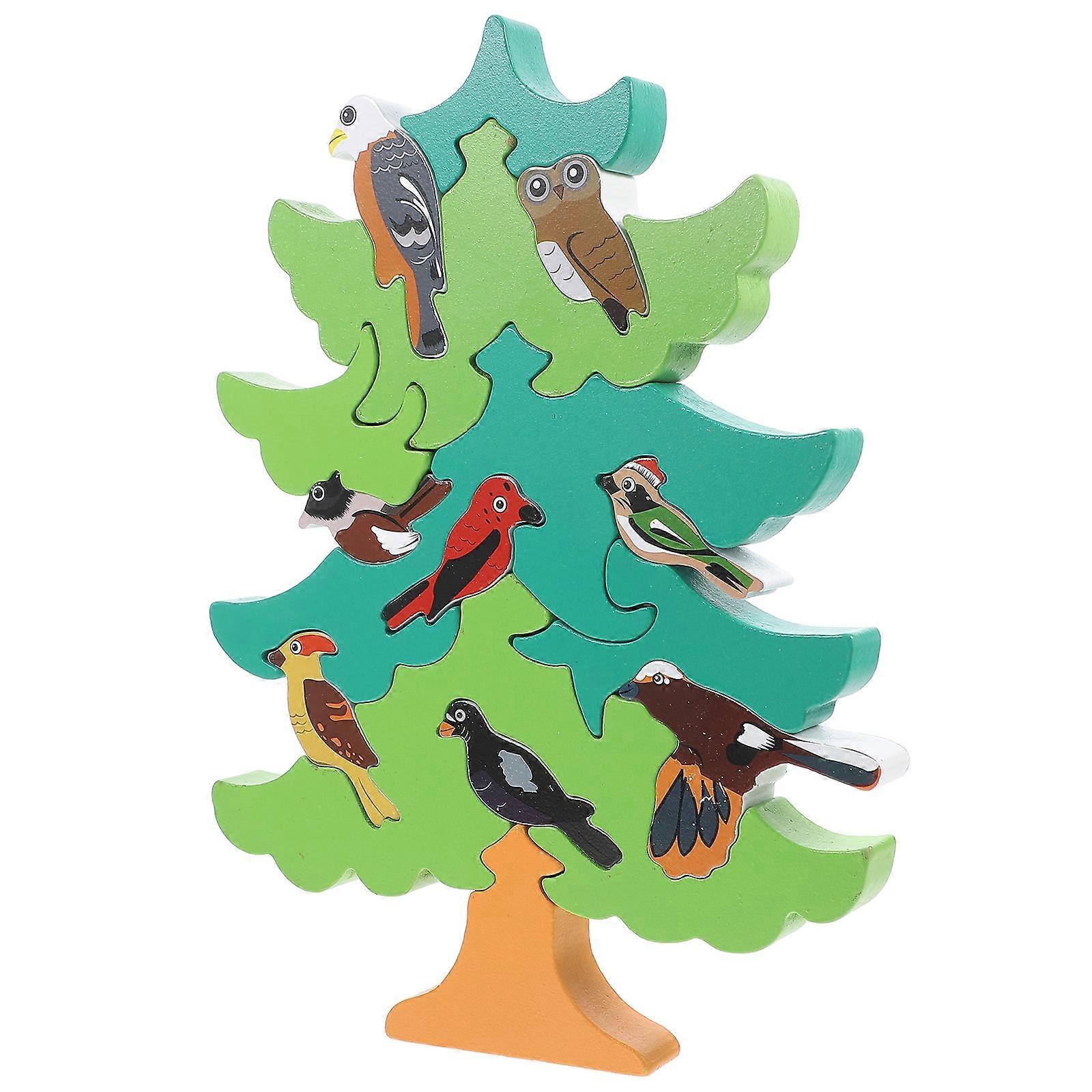 1 Set of Children Puzzle Blocks Toy Cartoon Bird Tree Blocks Toy Educational Toy