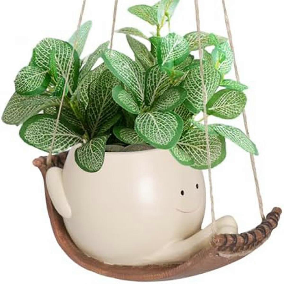 Swing Face Plant Pots Cute Hanging Planter Indoor Outdoor Resin Funny Smile Face Flower Pots with S