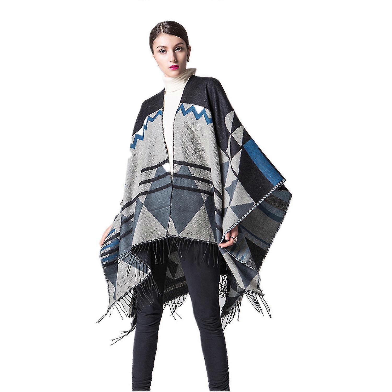 Bohemia Style Women Tassel Open Front Poncho Cape Wrap Shawl 130x150cm
