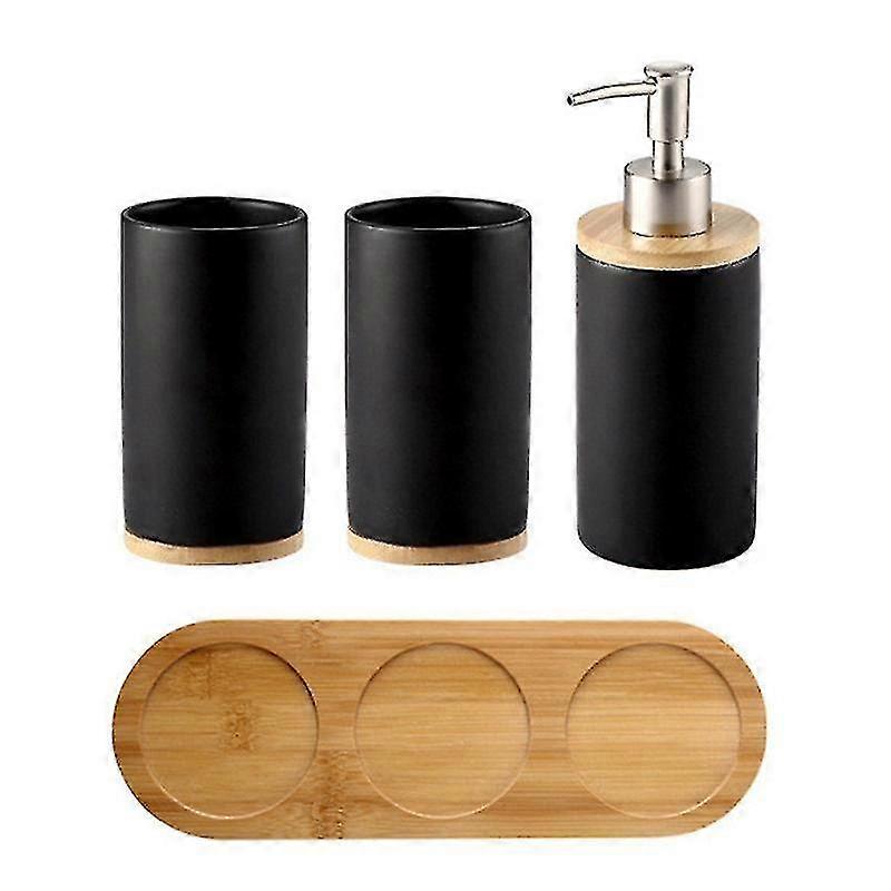 Ceramic Bathroom Set Soap Dispenser Toothbrush Cup Ceramic Black