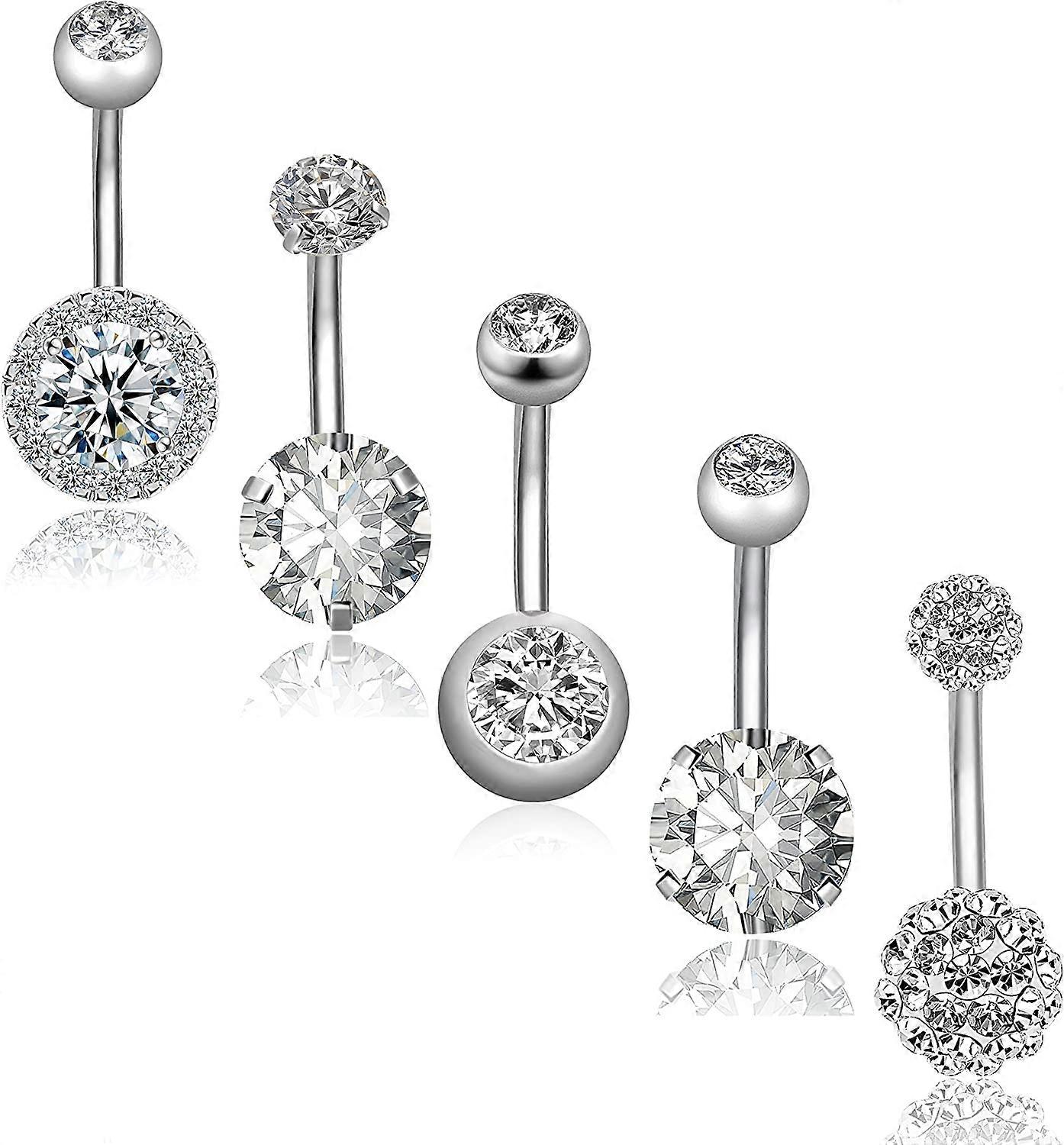 5個14Gステンレス鋼へそリング女性女の子へそリングCZボディピアス
