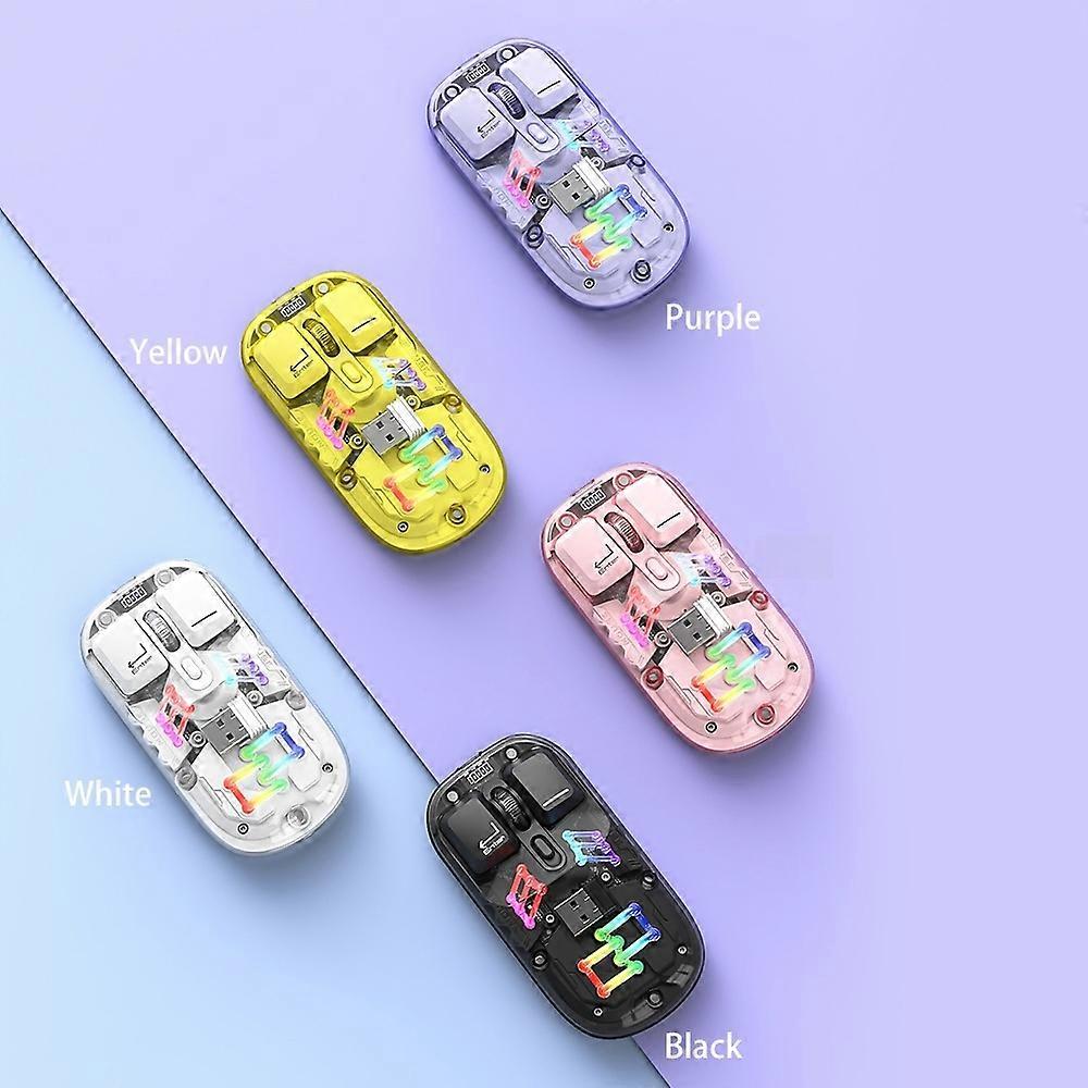 Transparent Wireless Dual-Mode Mice, BT5.0 2.4G One-Button Switching, Type-C 400mAh Rechargeable Mouse, Three-Level movement speed Adjustable RGB Wat