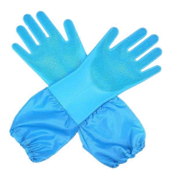 Cleaning Sponge Gloves, Lengthen, add lint, thicken Dishwashing Gloves, Silicone Reusable