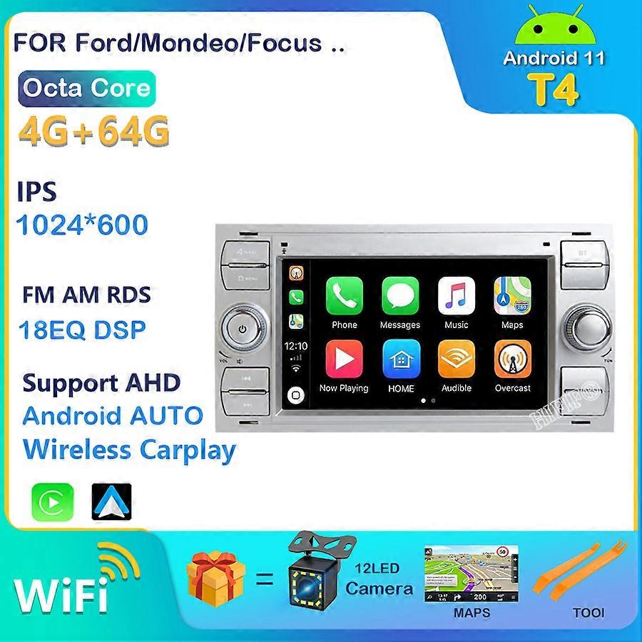 2 DIN Carplay Android 11 Car Radio Stereo GPS For Ford Mondeo S-max Focus C-MAX Galaxy Fiesta transit Fusion Connect kuga 2DIN