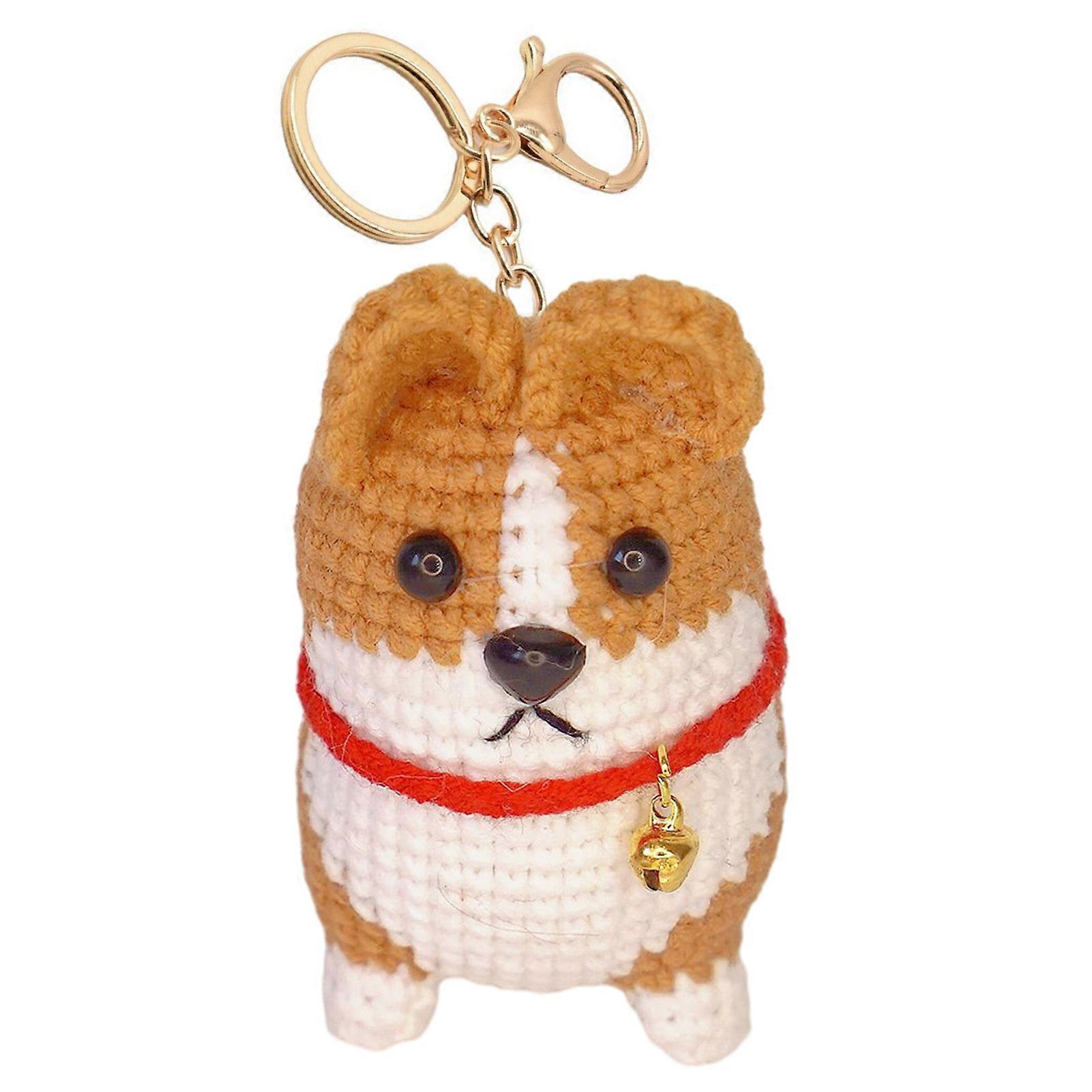 Animal Hanging Pendant Crochet Realistic Puppy Shape Little Bell Decor Soft Elastic Stainless Keychain Shoulder Bag Schoolbag Decoration Pendant Keyri