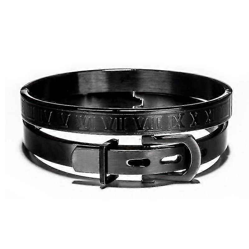 royal classic stainless steel bangle, cuff bracelet(2pcs set black)