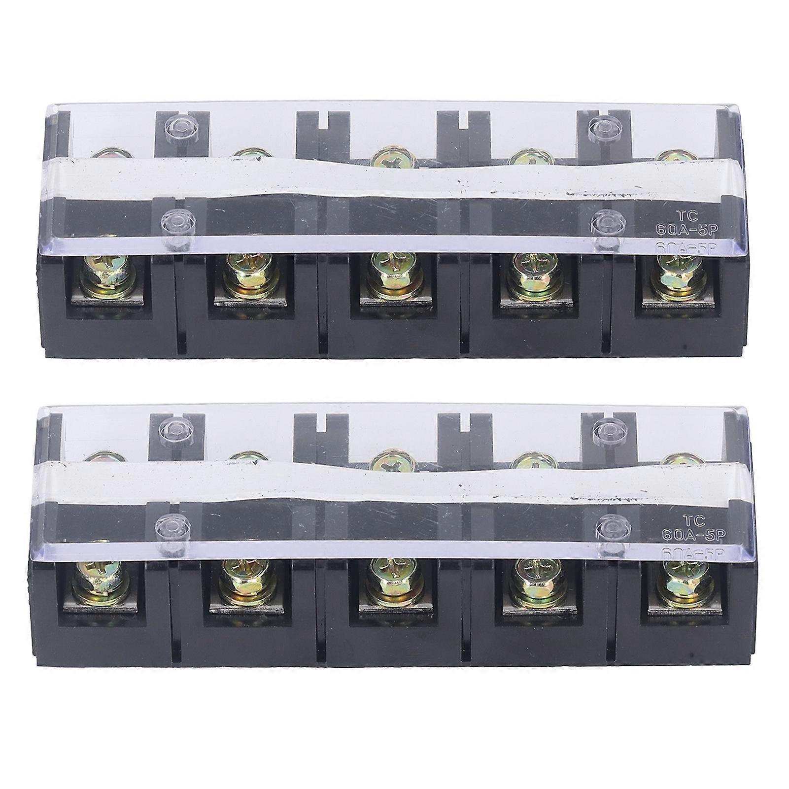Klemmenleiste Zweireihiger Hochstrom-Schraubklemmenblock mit Abdeckung 600V 60A 2 Stück 5 Position (605)