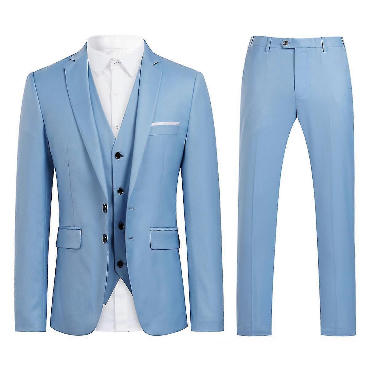 Herren Business Hochzeit Gekerbtes Revers Solid Color Slim-Fit Zwei-Knopf Dreiteiliger Anzug (Blazer und Hose und Weste)