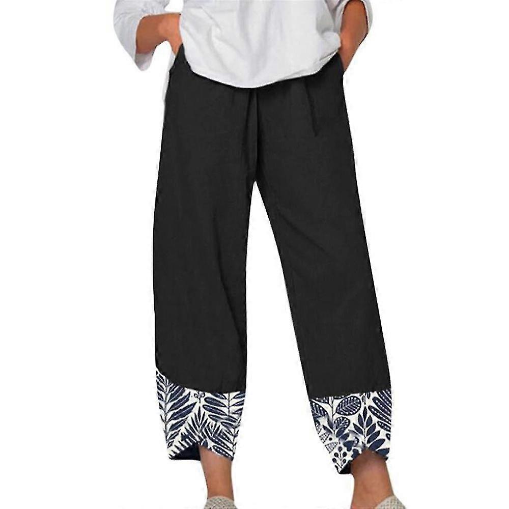 Kvinder Patchwork Printet Casual Capri Bukser Bukser Sommer Sort