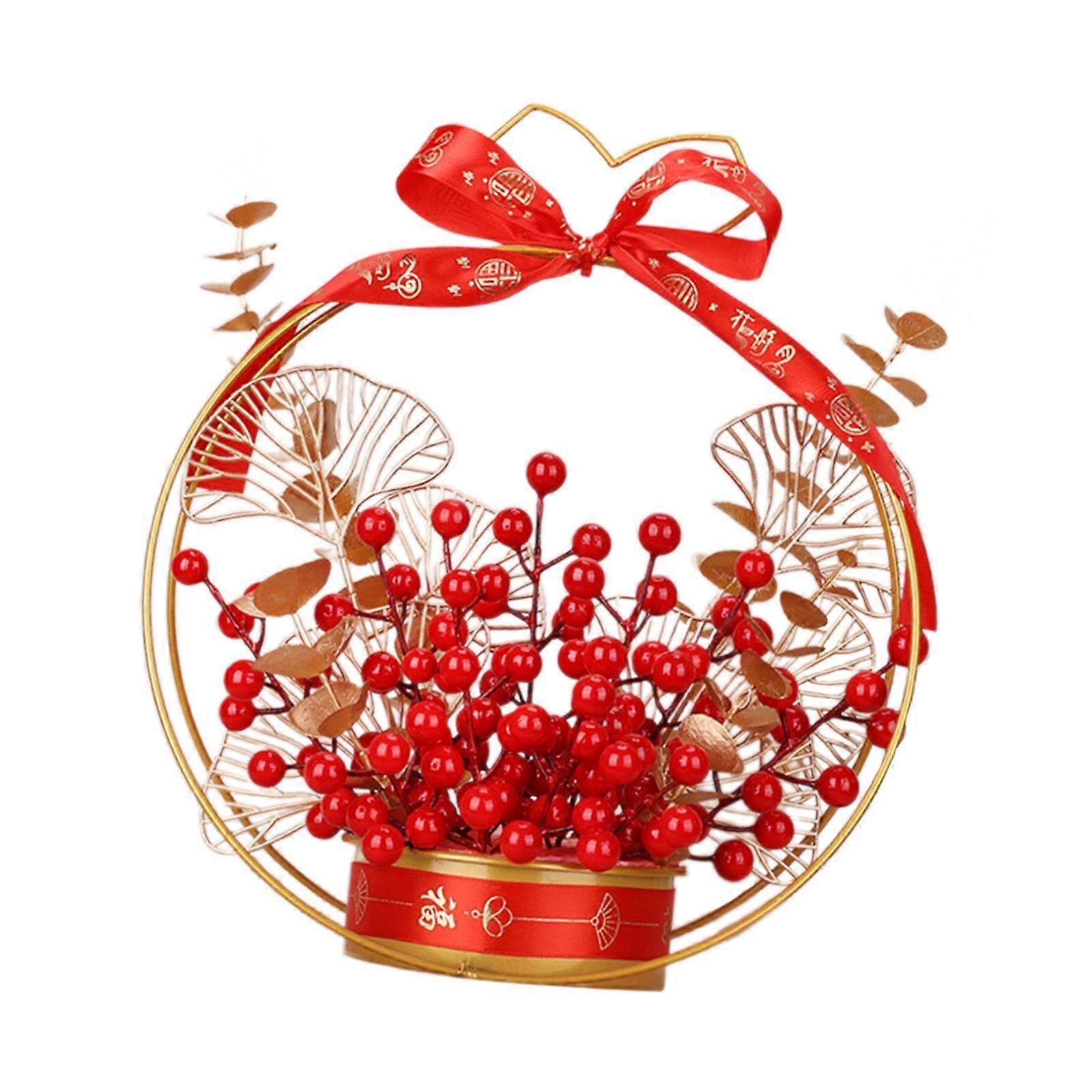 Fake Flower Blessing Bucket Chinese Lunar New Year Decoration for Table Home Only Berries