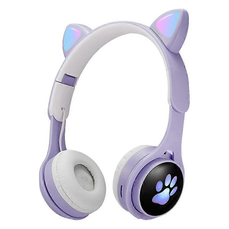 B30 Cat Paw Cat Ears Colorful Luminous Foldable Bluetooth Headset with 3.5mm Jack & TF Card Slot