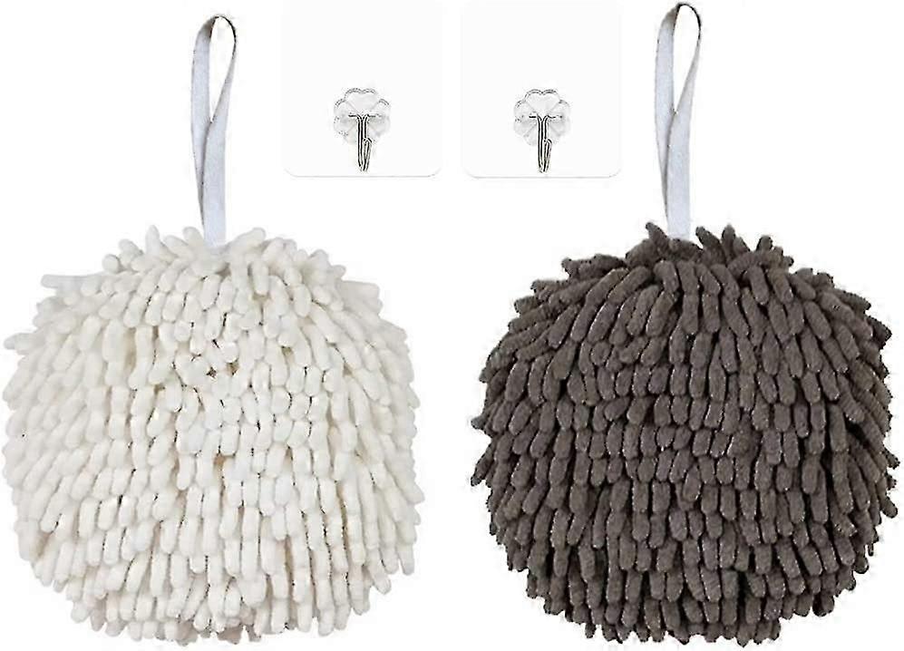 2 Pack Chenille Hand Towels,Bathroom Hand Towel with Hanging Loop,Kitchen Hand Towel Hanging,Absorbe