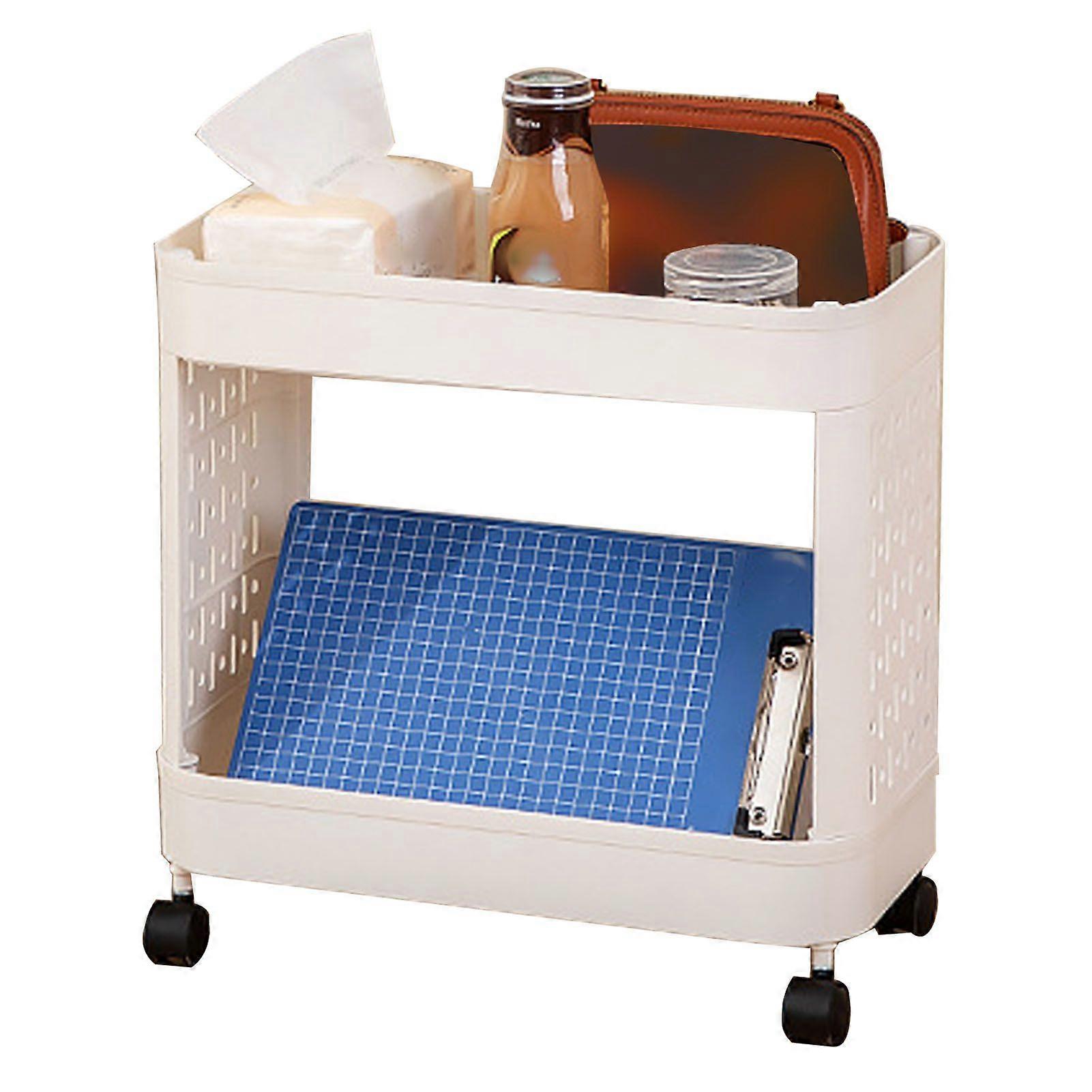 Mobile Bookshelf with Wheels Flexible Enhance Space Utilization Durability Rolling Storage Cart for Office 2 Layer