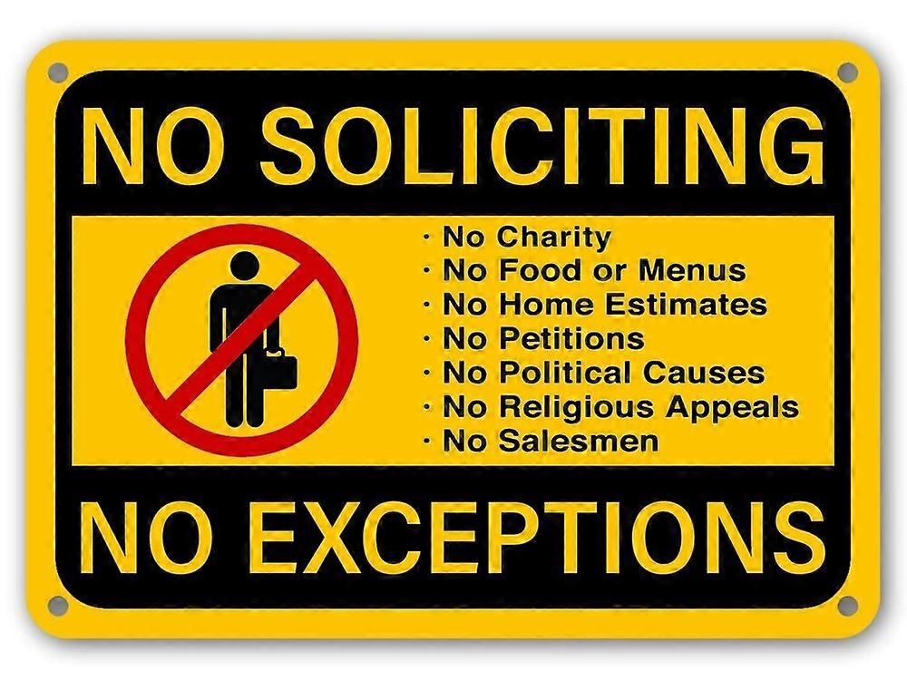 No Soliciting Sign No Exceptions Front Door Home Business Security Yellow