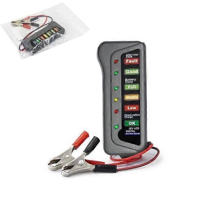 IY07878-Professional 12V Digital Battery and Alternator Tester - 6 LED Indicators - Multifunction Tester for Car and Motorcycle