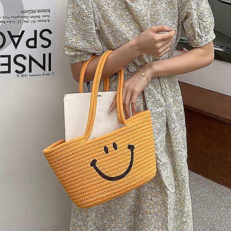 Summer Beach Bag, Ladies Straw Paper Tote Bag Top Handle Large Capacity Travel Tote,Yellow
