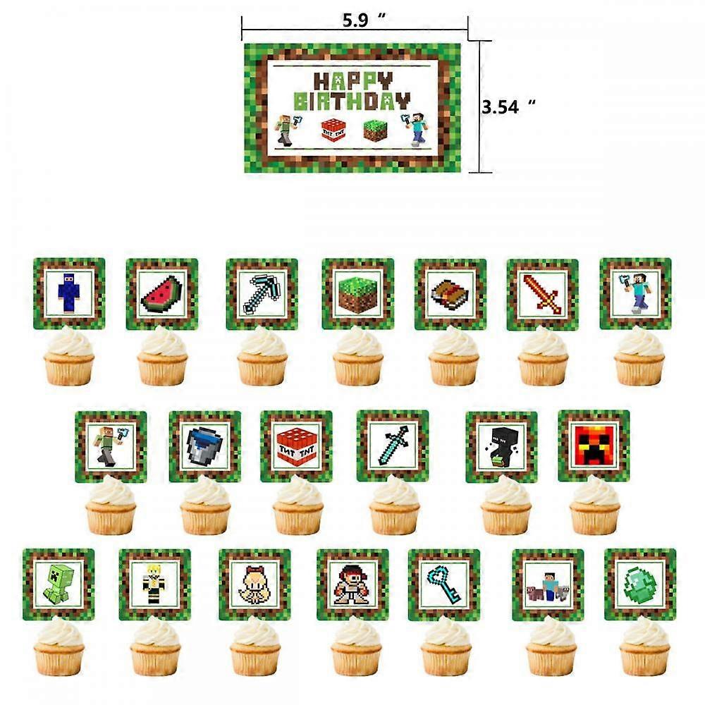 Pixel theme Party Decorations Include Happy Birthday Cake Topper