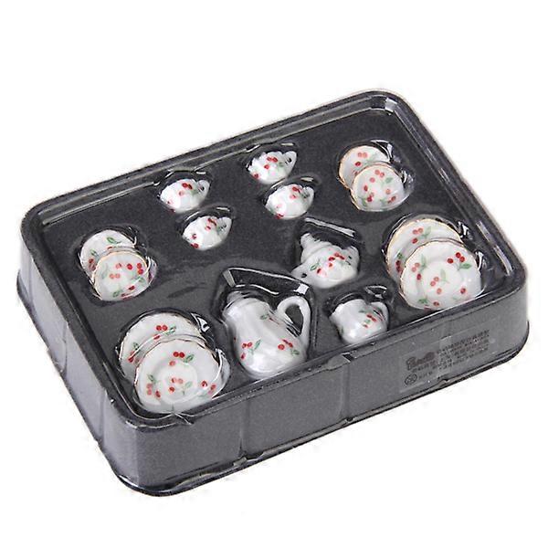 15st Dockhus Miniatyr Matservis Porslin Te Körsbär 1/12