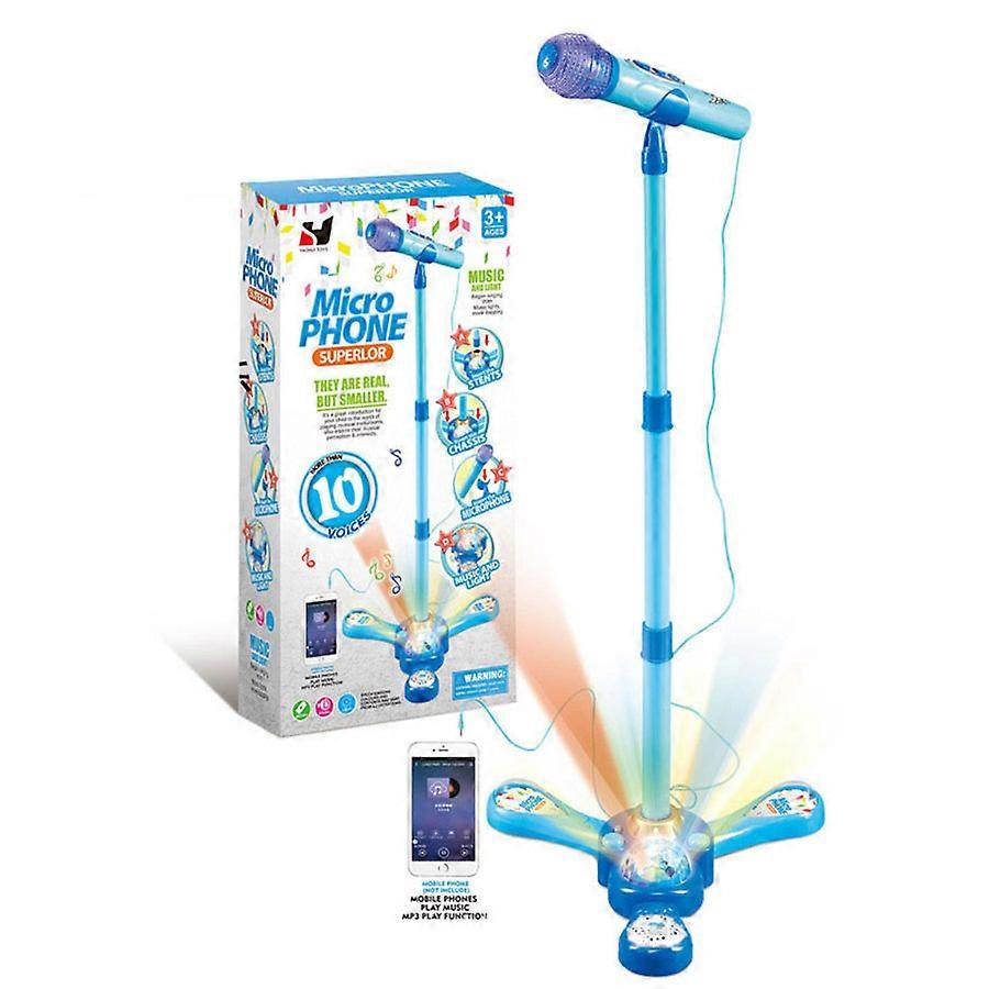Microfone de brinquedo azul 096S para crianças com luz de palco e tripé - sem baterias incluídas