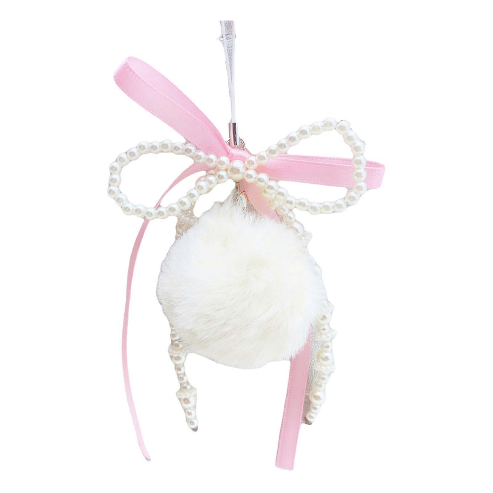 Stylish Imitation Pearls Bowknot and Plush Keychain Perfect Phone Accessory Suitable for Matching Fashion Outfits  White