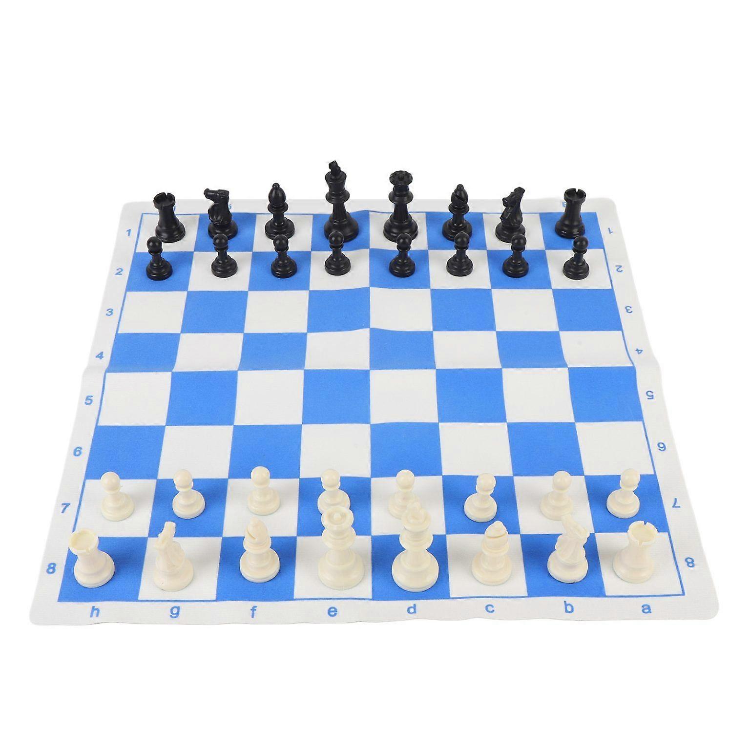75mm Height Tabletop Chess Set - Blue Artificial PU Velvet, 42cm