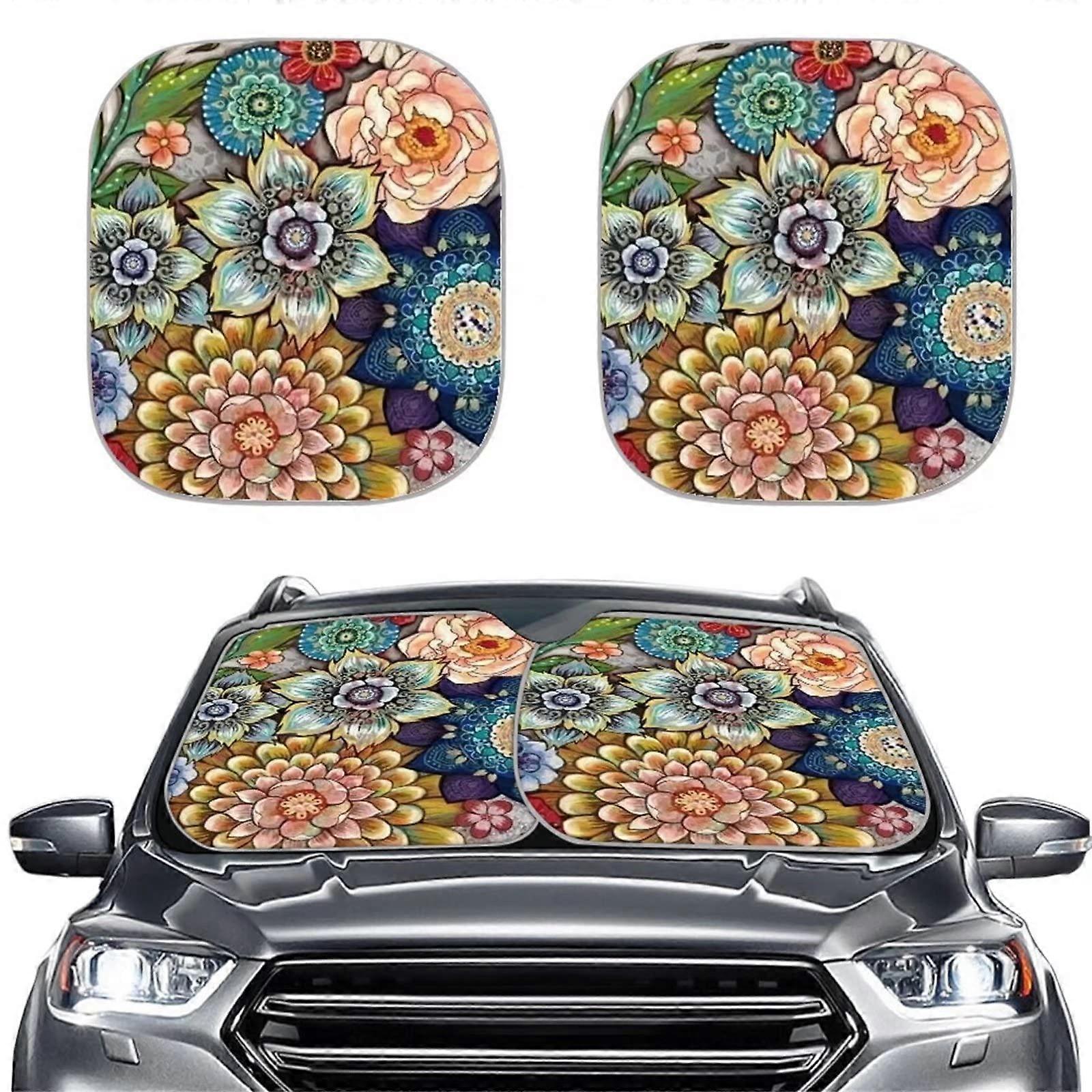 2 Pack Foldable Windshield Sun Shade for Car, UV Protection, Easy Storage, Universal Fit, Durable Material