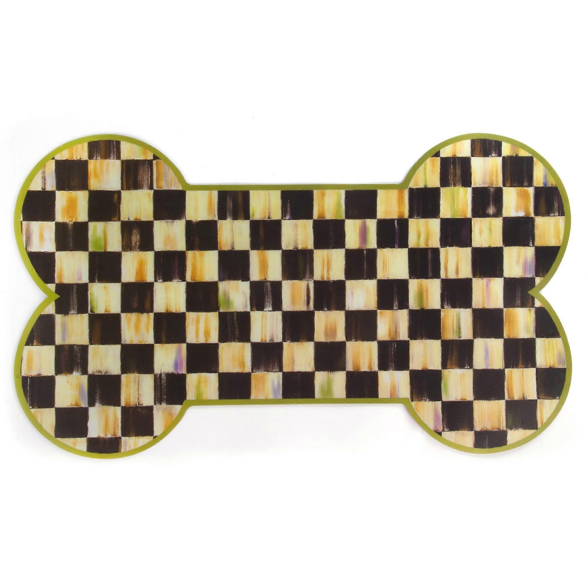 Puppy Feeding Mat For Dog And Cat Bowls Black-White Courtly Check Pattern Under Bowls Mat