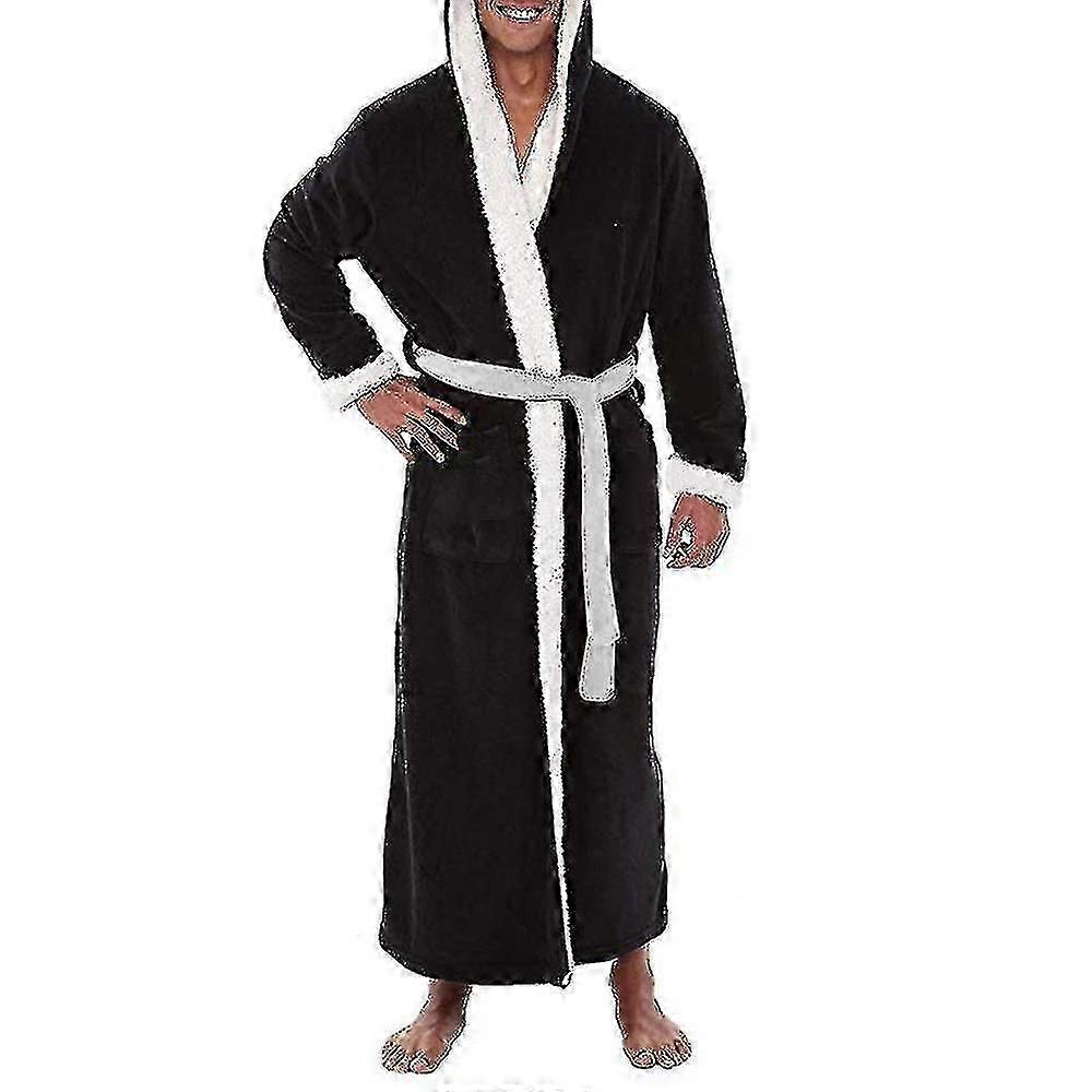 Men Long Hooded Bathrobe Soft Nightgown Robe Dressing Gown