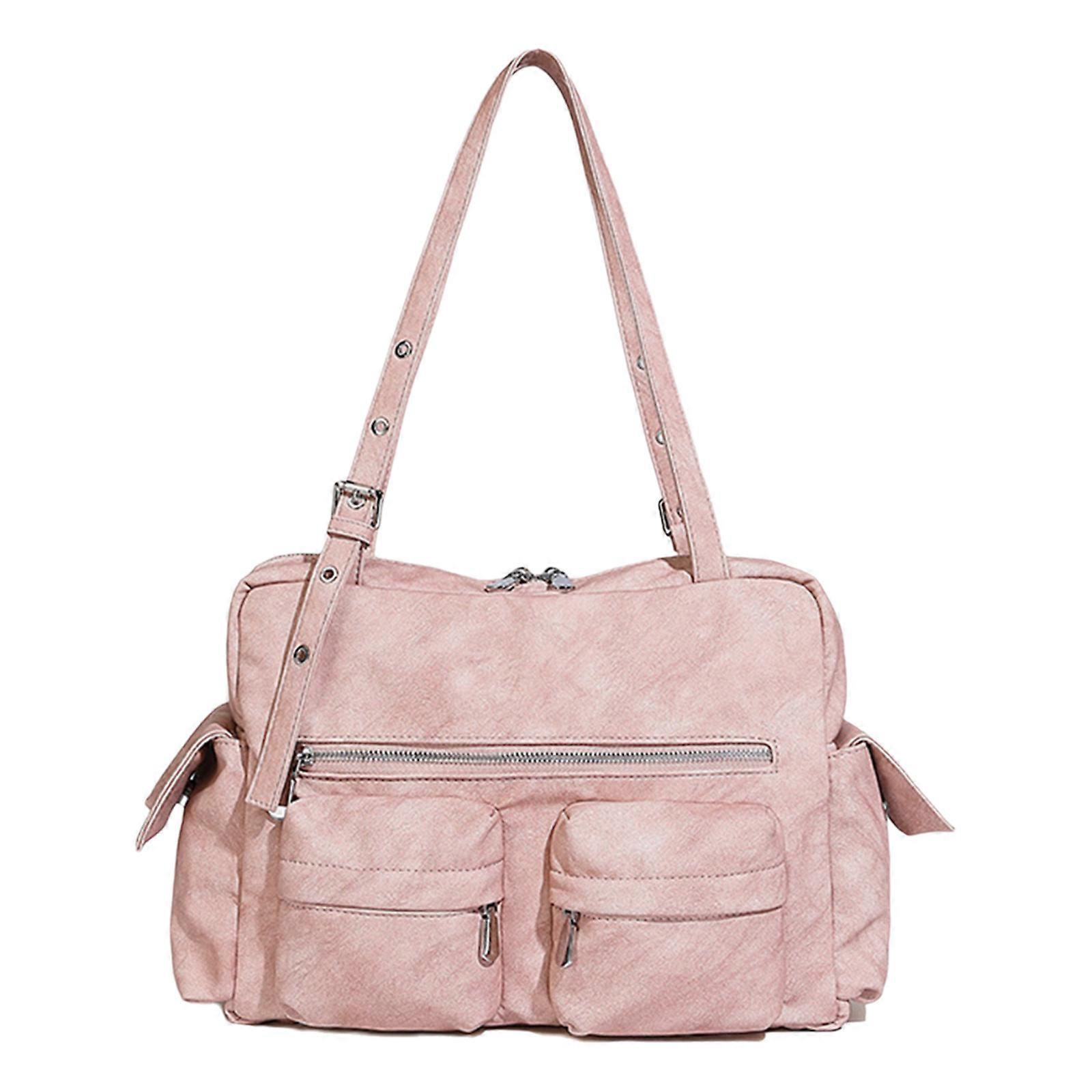 Stylish Large Capacity Autumn Winter Travel Essential Handbag PU Shoulder Bags for Commuting and Everyday Use light pink