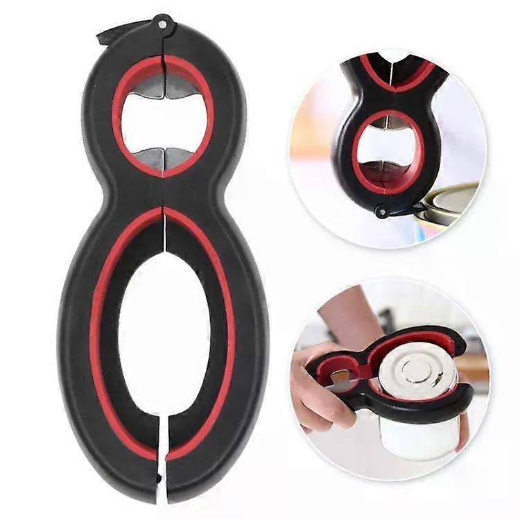 6 In 1 Can Opener-Multifunctional Plastic Bottle Opener,Black/Red