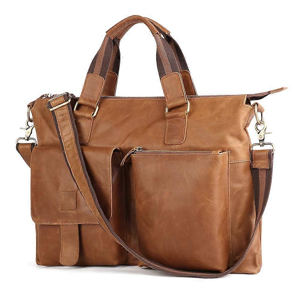 retro leather briefcase, laptop satchel, business fashion computer handbag