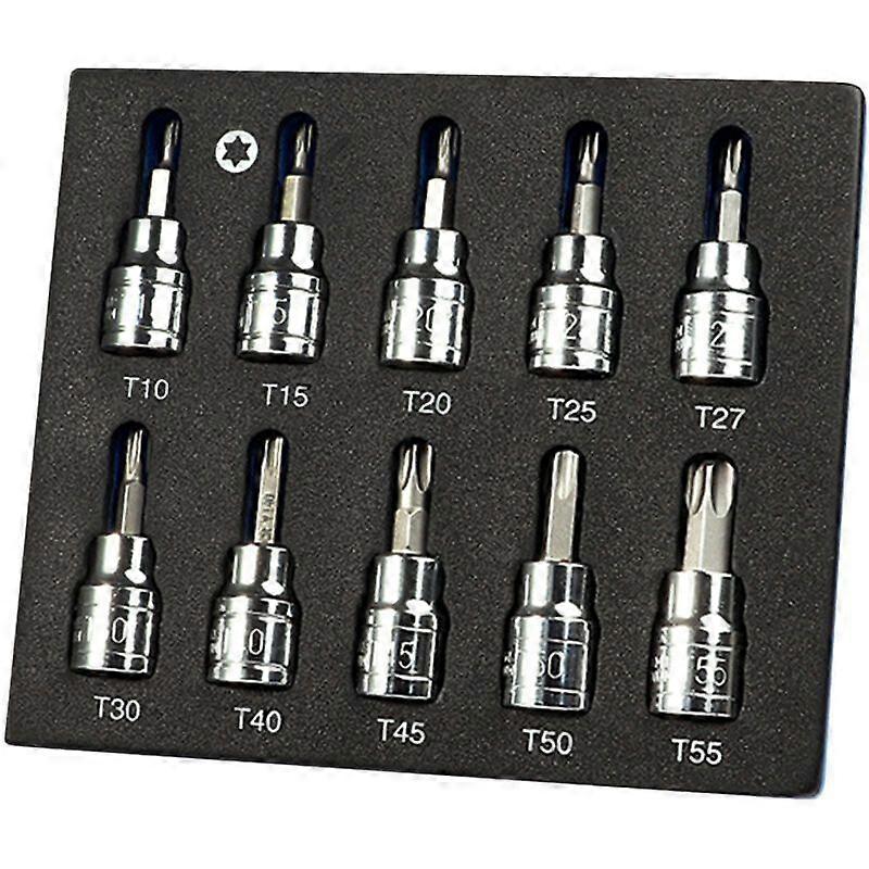 10PC 3/8" DR. TORX BIT SOCKET SET Cylinder Batch Pressing Sleeve 7086(10PC Sleeve Pressing Batch Sleeve)