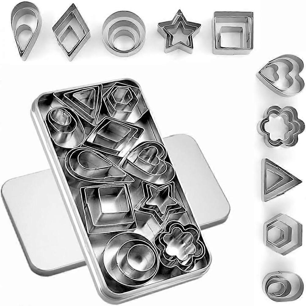 Stainless Steel Geometric Cookie Cutters - Set of 30 - Rectangular Tin