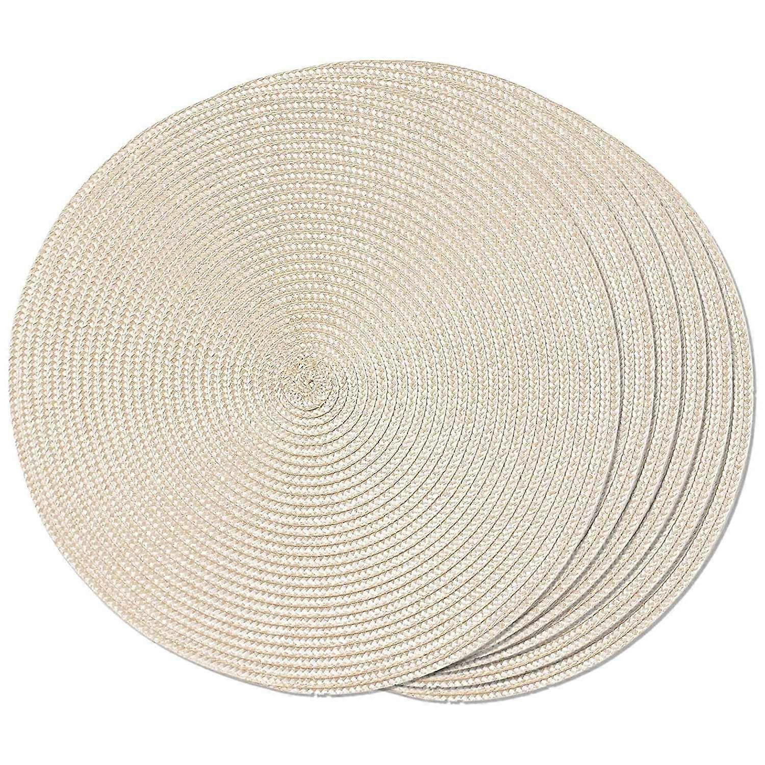 Sets de table tressés ronds lot de 6 sets de table pour tables à manger tissés lavables non-sets de table 15 pouces (Beige)