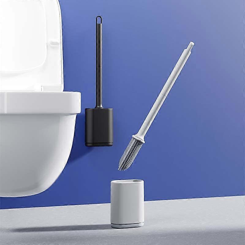 Toilet Brush and Holder Set - Wall Mounted Toilet Bowl Brush with Long Handle, Silicone Bristles, Bendable Design for Efficient Cleaning